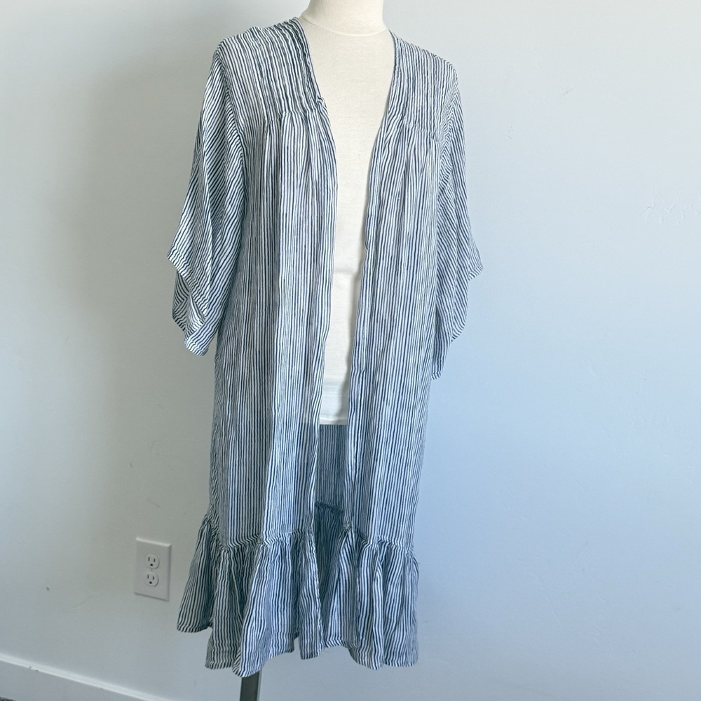 Treasure&Bond Kimono Womens OS Linen Blend Coastal Beach Boho Lagenlook Coverup